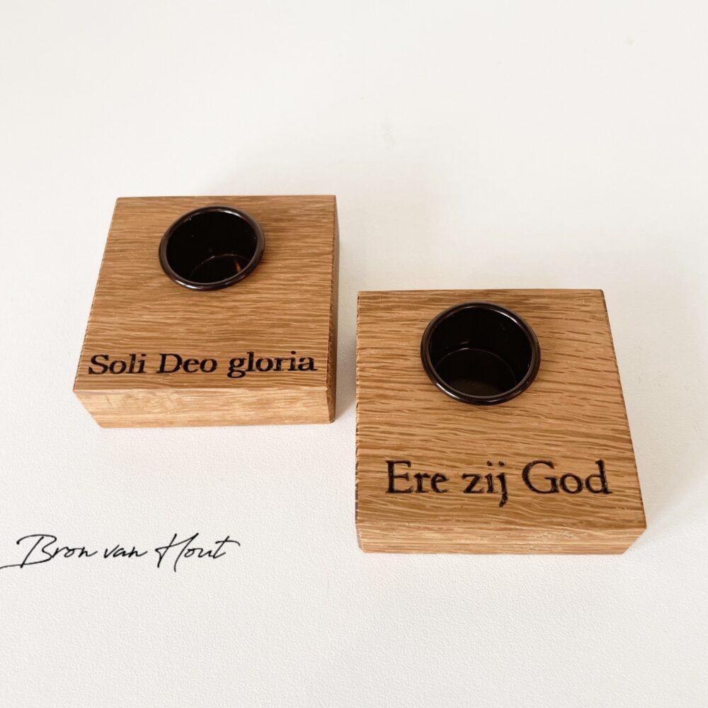Kaarsenstandaard geloof Christelijk Soli Deo Gloria Ere zij God Christelijke cadeaus Geloof Christelijk Hout