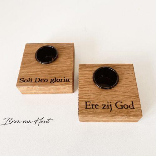 Kaarsenstandaard geloof Christelijk Soli Deo Gloria Ere zij God Christelijke cadeaus Geloof Christelijk Hout