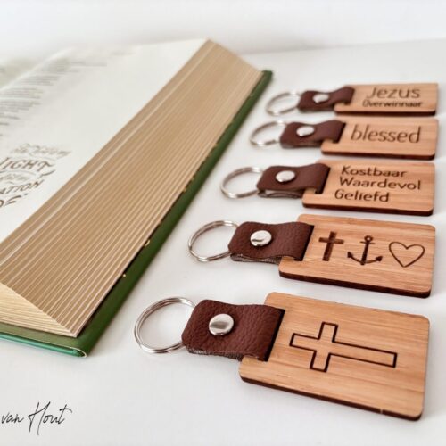 Sleutelhanger Sleutel bamboe Hout Christelijke cadeaus Geloof Hoop Liefde Kruis Blessed Jezus Christelijk