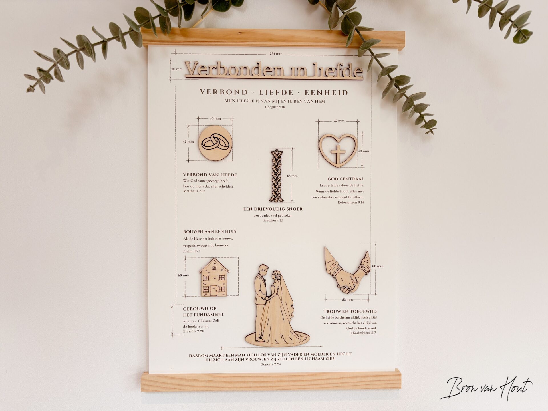 Verbonden in liefde christelijke cadeau hout poster geloof liefde huwelijk trouwen bruiloft