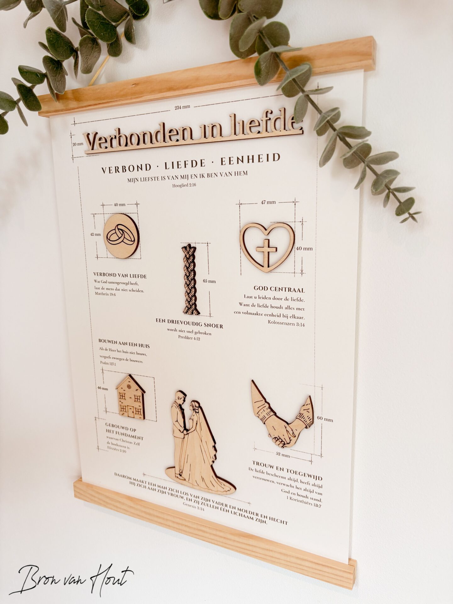 Verbonden in liefde christelijke cadeau hout poster geloof liefde huwelijk trouwen bruiloft