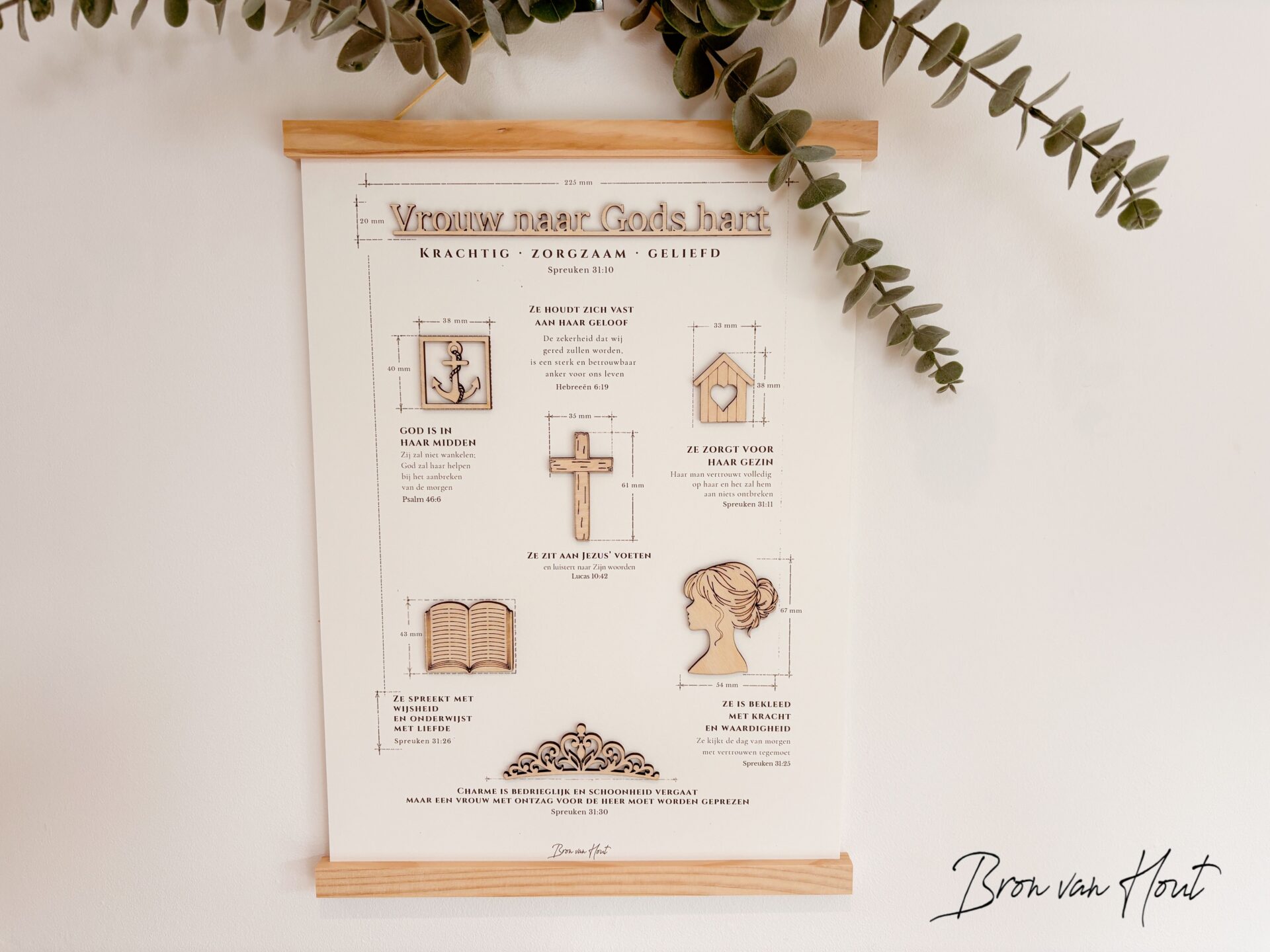 Vrouw naar Gods hart Verbonden in liefde christelijke cadeau hout poster geloof liefde huwelijk trouwen bruiloft
