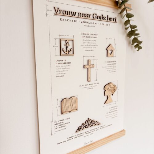 Vrouw naar Gods hart Verbonden in liefde christelijke cadeau hout poster geloof liefde huwelijk trouwen bruiloft