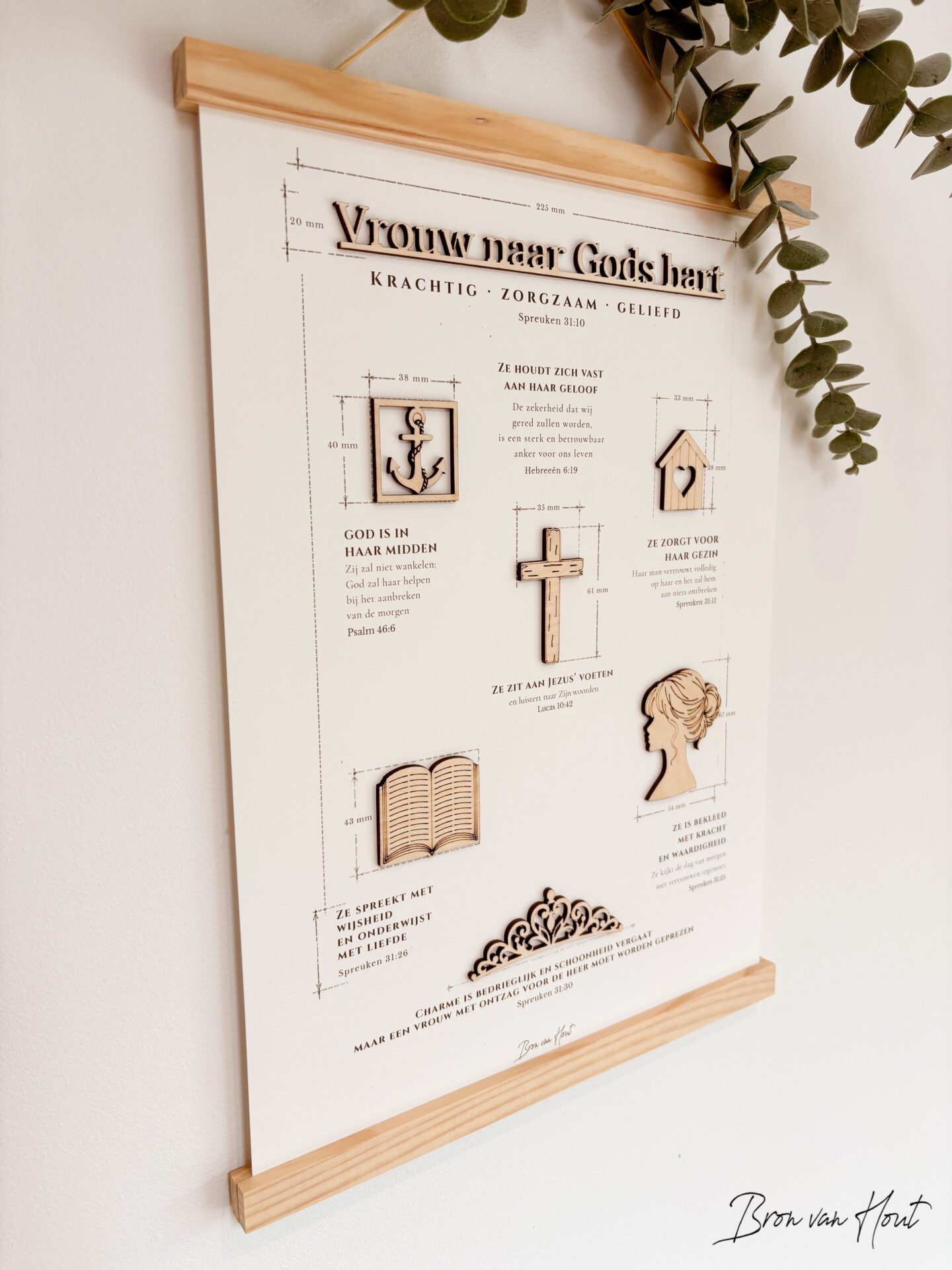 Vrouw naar Gods hart Verbonden in liefde christelijke cadeau hout poster geloof liefde huwelijk trouwen bruiloft