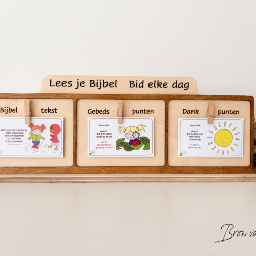 Gebeds en dankbord Planbord planner hout picto's overzicht structuur Christelijk Geloof Gebed dank bijbel