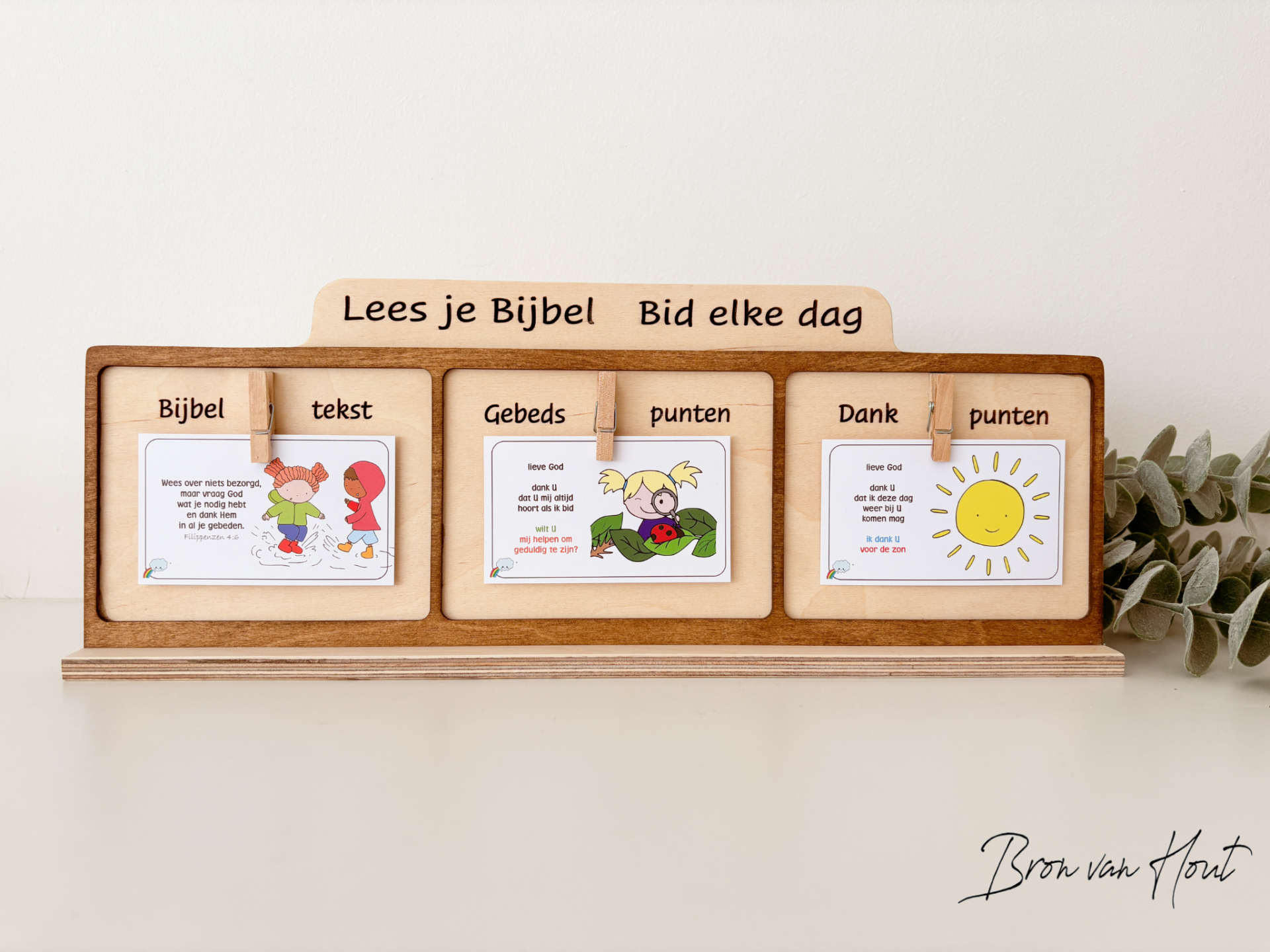 Gebeds en dankbord Planbord planner hout picto's overzicht structuur Christelijk Geloof Gebed dank bijbel
