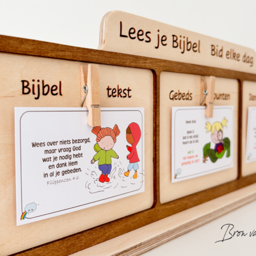 Gebeds en dankbord Planbord planner hout picto's overzicht structuur Christelijk Geloof Gebed dank bijbel