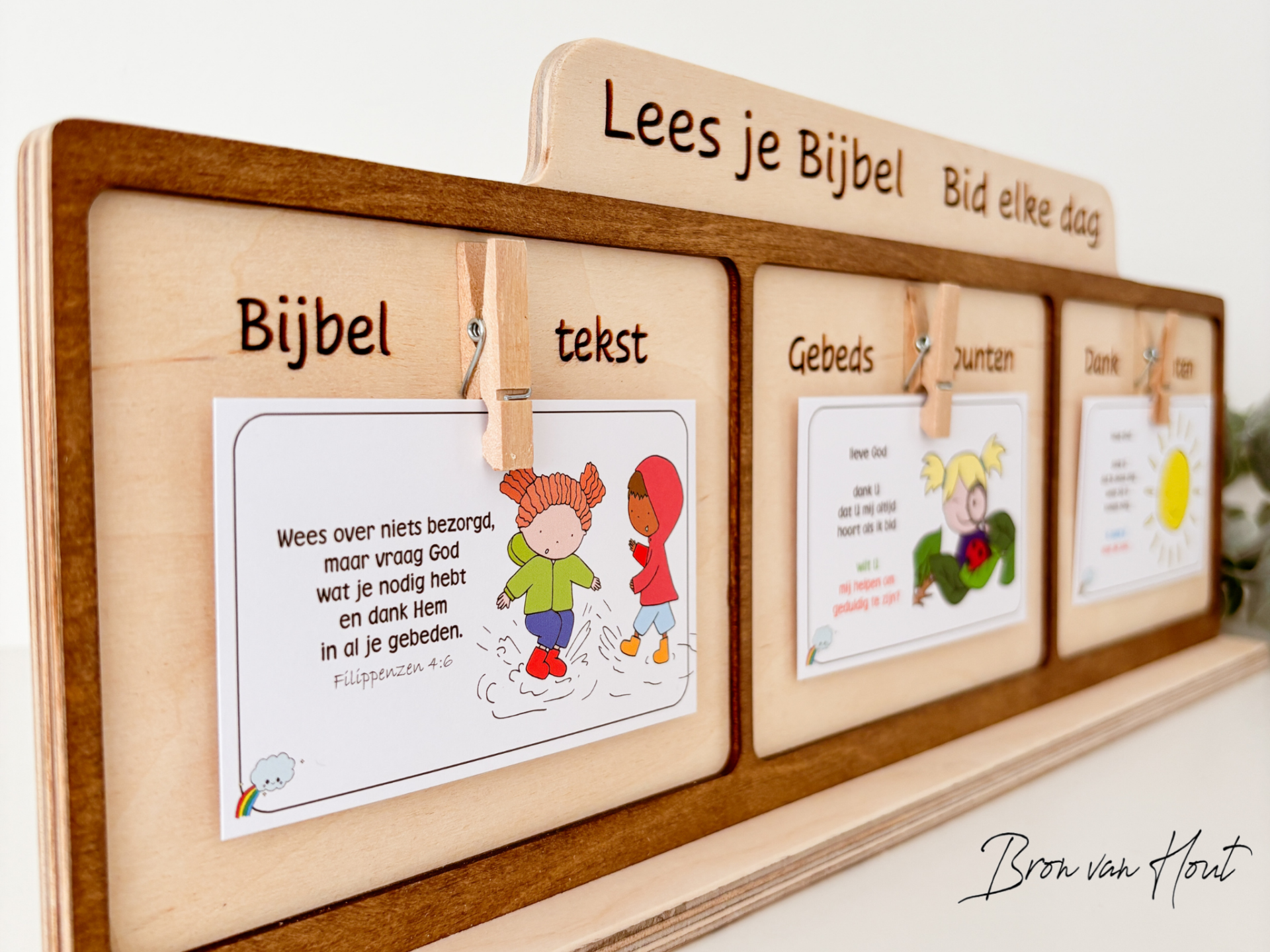Gebeds en dankbord Planbord planner hout picto's overzicht structuur Christelijk Geloof Gebed dank bijbel
