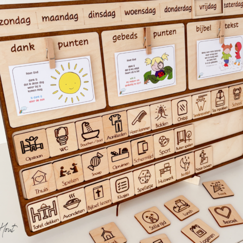 Planbord planner hout picto's overzicht structuur Christelijk Geloof Gebed dank bijbel
